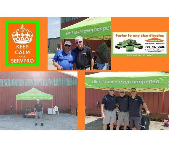 Five images in a collage depicting Orland Park golf outing with participating fire departments and SERVPRO representatives.