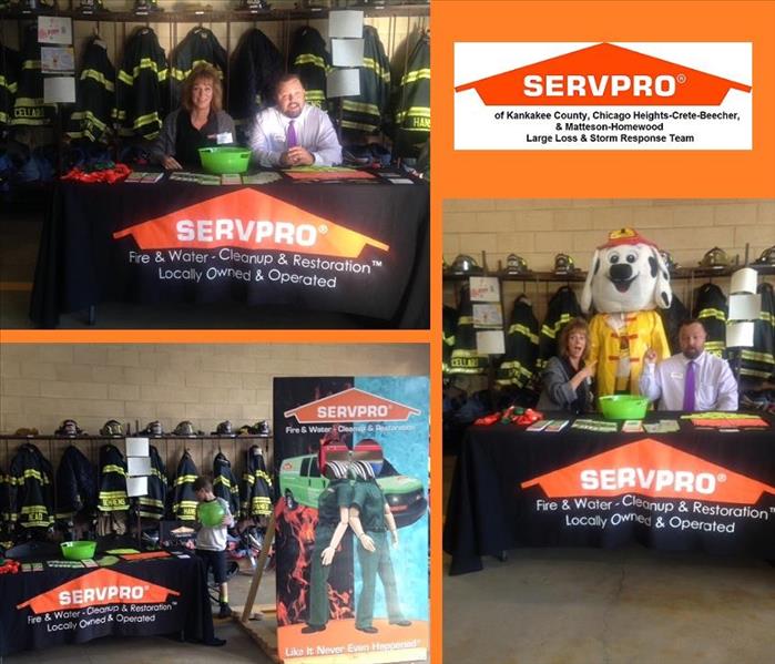 Three photos of SERVPRO table at fire department