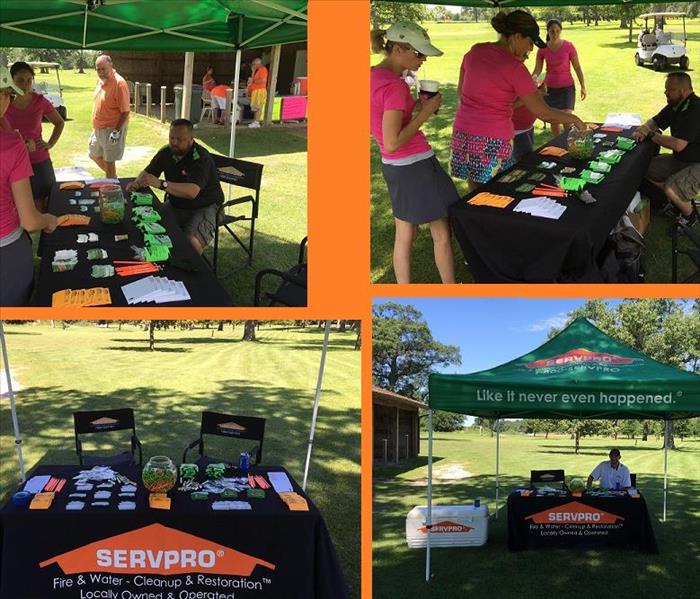 Four photos of SERVPRO table at a golf outing